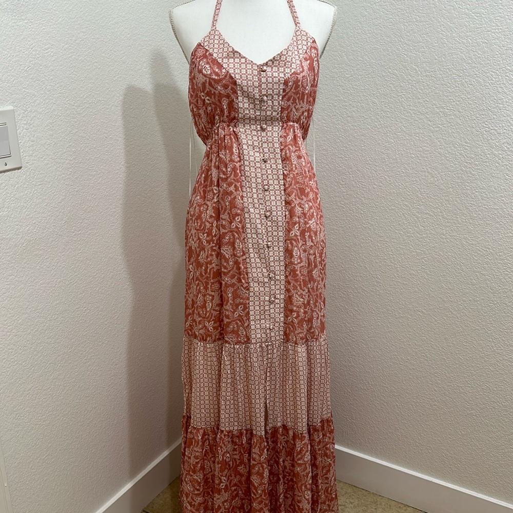BTFL Women's XL Life Dress mixed print paisley maxi boho flowy dress NWT
